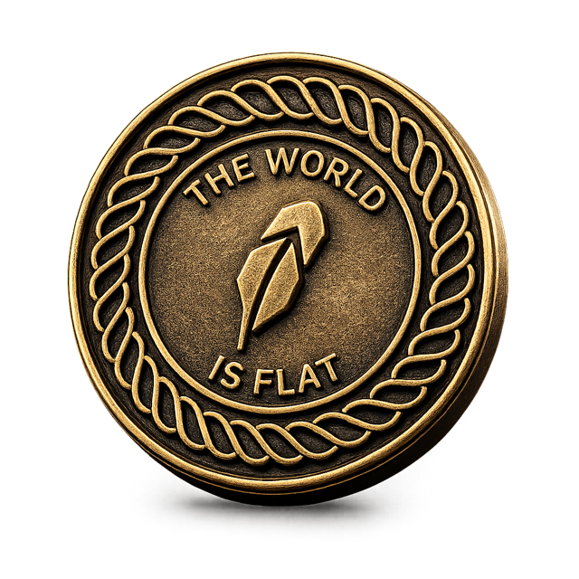 Brass medallion engraved with The World is Flat